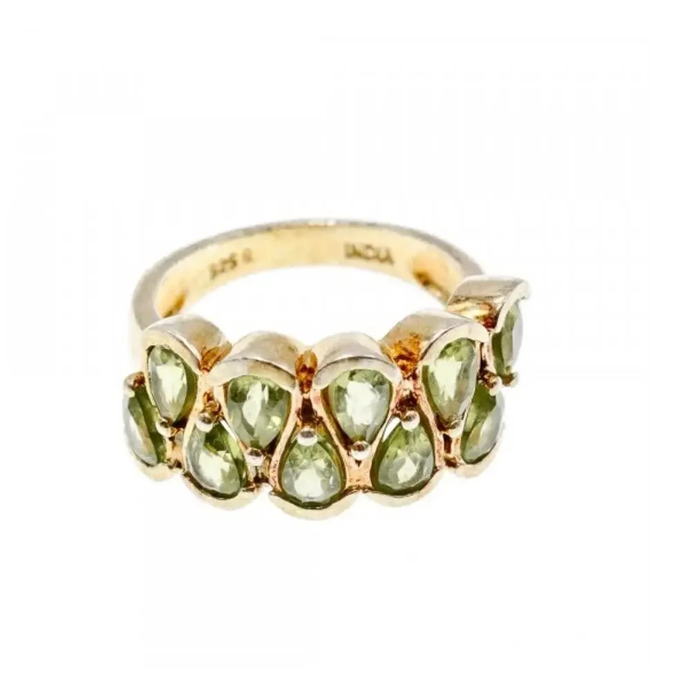 925 Sterling Silver Gold Plated Peridot Ring Size 6.5